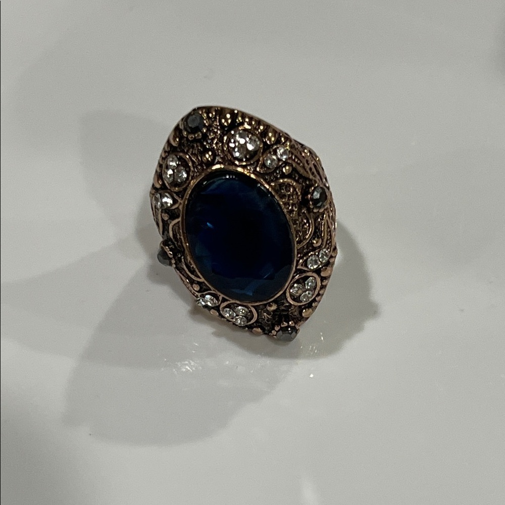 Artisan Blue and Brass Ornate Ring